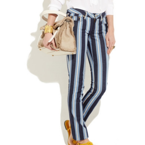 NWOT Tory Burch Women's Blue Super Skinny Striped - Picture 9 of 10